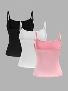 SHEIN 3 pièces/Set Hauts de camisole plissés décontractés tout-aller pour adolescentes, superposables et portables de manière polyvalente
