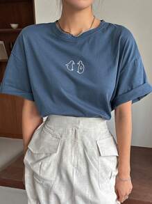 DAZY Penguin Graphic Drop Shoulder Tee Summer - Blue - View 2