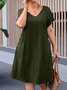 EMERY ROSE Plus Size Loose Fit Solid Color Batwing Sleeve Casual Dress Spring Outfits For Women Bridal Shower Dress White Elegant,Summer Outfits For Women,Sun Dresses For Women