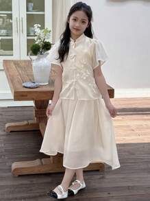 DAZY Tween Girl China Style 2 Pieces Set Outfits, Summer, Back To School Clothes - Apricot - View 4