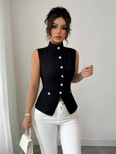 Selianne Elegante camisa sin mangas de unicolor para el verano