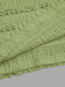 Sweetra Camiseta de punto sin mangas con cuello fruncido, botones decorativos y diseño fruncido para mujer de talla grande - verde menta - Ver 5