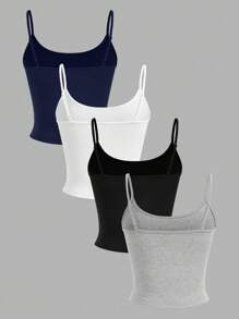 SHEIN PETITE 4pcs/Set Women's Solid Color Casual Camisole Tops