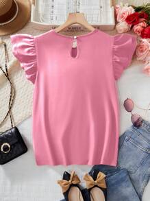 Solid Color Ruffle Lantern Sleeve Blouse For Teen Girls