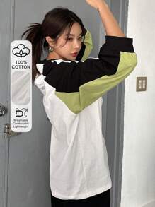 Dazy Star 女式标语印花拼色T恤，秋季服装