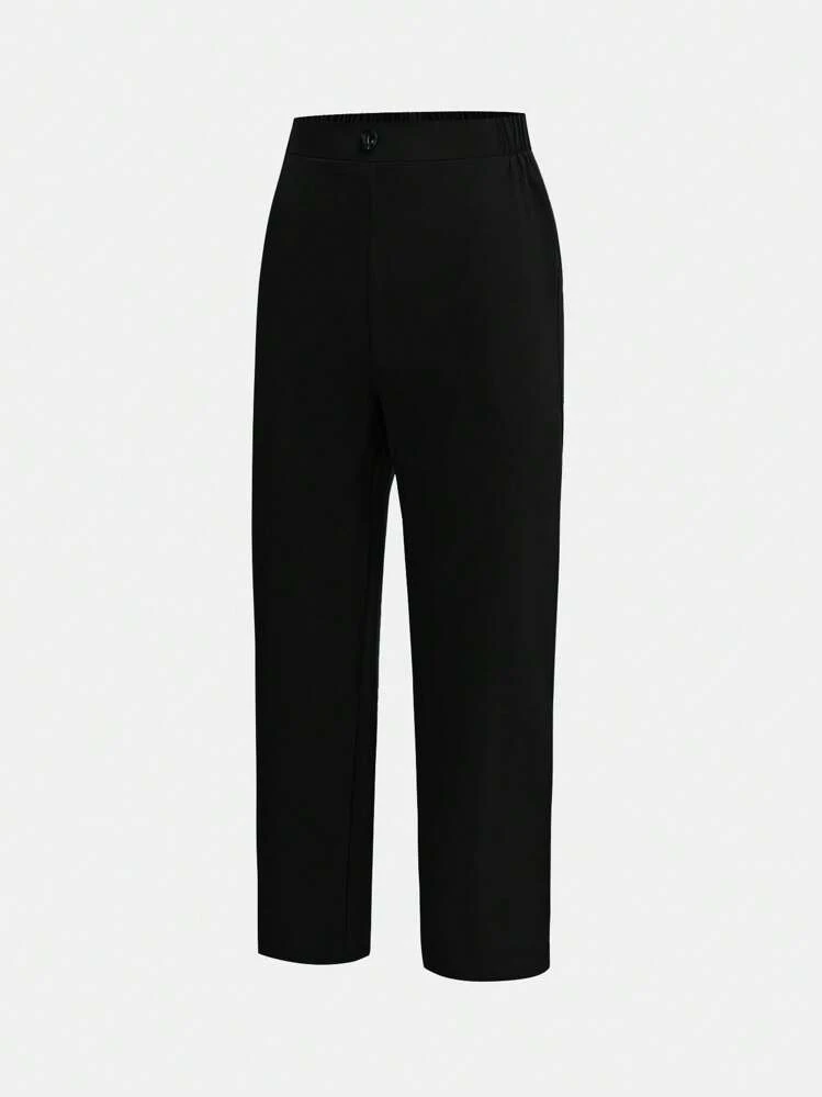 SHEIN סט ג'קט ומכנסיים מינימליסטי של מסיבת בנים לחליפות ג'נטלמן, צבע רגיל פשוט בסגנון קולג'י, נוח, אופנתי, רב תכליתי, חמוד, רך, מתאים ללבוש יומיומי, בית ספר, טיולים, ספורט, יום האהבה, התכנסויות, מסיבות - שחור - ראה 8