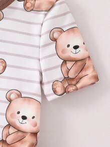 幼儿男孩简约条纹熊图案圆领短袖上衣和紧身裤 2 件套家居服套装 - 彩色 - 查看 3