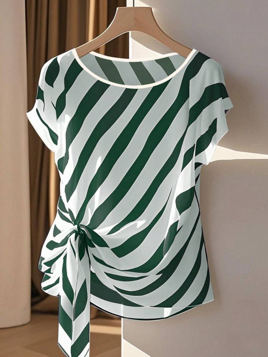 Franclia Women's Casual Vacation Round Neck Sleeveless Slit Bowknot Hem Shirt, Spring/Summer - Multicolor - View 1