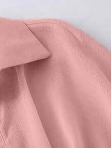 INAWLY 全新蝙蝠翼针织披肩开衫、短款休闲雪纺外套、纯色女式衬衫 - 粉色 - 查看 3