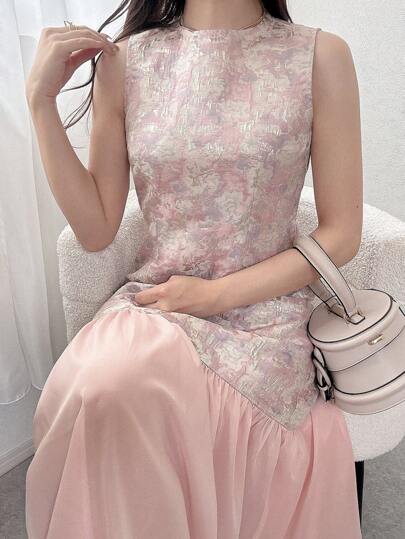 FRIFUL Women's Long Waisted Pink Mermaid Dress, Summer Attire, Birthday Dress Floral