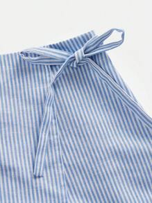 SHEIN Essnce Quần short buộc dây thường ngày cho nữ, mùa hè - Xanh và trắng - Xem 4