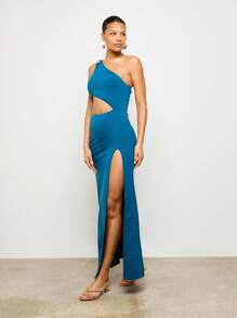 AiiRZ Vestito lungo monospalla con cut-out e spacco laterale
