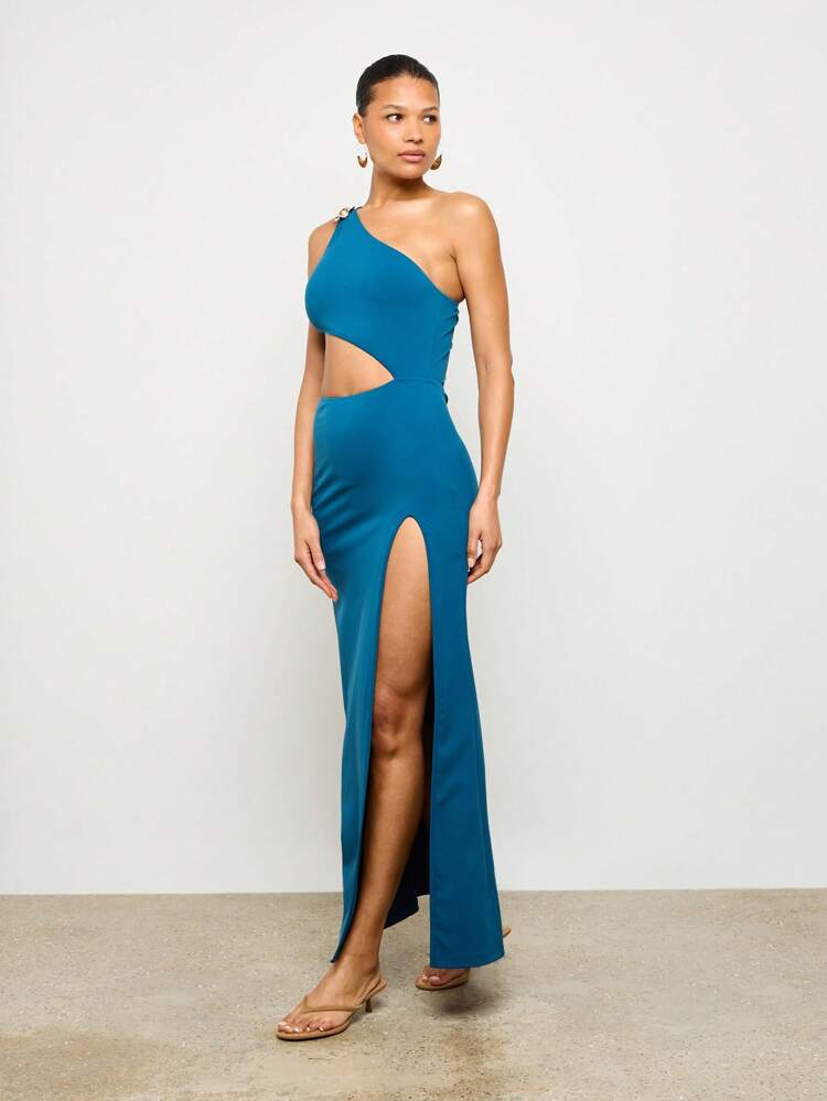 원숄더 절개 사이드 슬릿 맥시 드레스