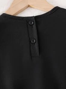 女童拼接格子短袖圆领蓝色蝴蝶结休闲连衣裙，夏季