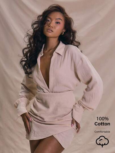 MUSERA Vestido mini con cuello fruncido, manga larga y escote profundo, ideal para verano, vacaciones, bodas, conciertos, playa, citas nocturnas, noches de fiesta, cumpleaños, Navidad, Acción de Gracias, con un toque elegante