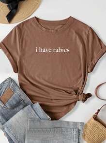 INAWLY Plus Size Women Letter Print Round Neck Short Sleeve T-Shirt, Fashion Suitable For Summer