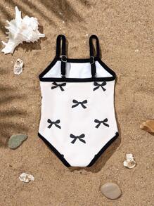 1pc Girls Butterfly Pattern Adjustable Strap One-Piece Swimsuit