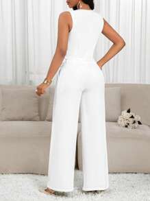 SHEIN Lady Ropa casual de negocios para mujer de primavera, verano, otoño e invierno. Vestidos de boda para mujer. Vestidos de invitada de boda para mujer. Chaleco sin mangas blanco casual para mujer. Traje de dos piezas de talla grande para mujer.