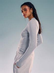 MUSERA Long Sleeve Crew Neck Top Casual Vacation Holiday Airport Cute Fall Back To School Autumn Winter Elegant Spring Summer - Light Grey - View 3