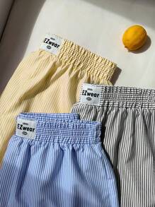 Comfortcana 3pcs/Set Plus Size Striped Shorts, Multi-Color - Multicolor - View 1