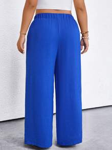 Linhara Plus Size Women Solid Color Waist Tie Pockets Wide Leg Pants Fall Cloth For Women - Royal Blue - View 2