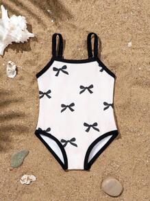 1pc Girls Butterfly Pattern Adjustable Strap One-Piece Swimsuit