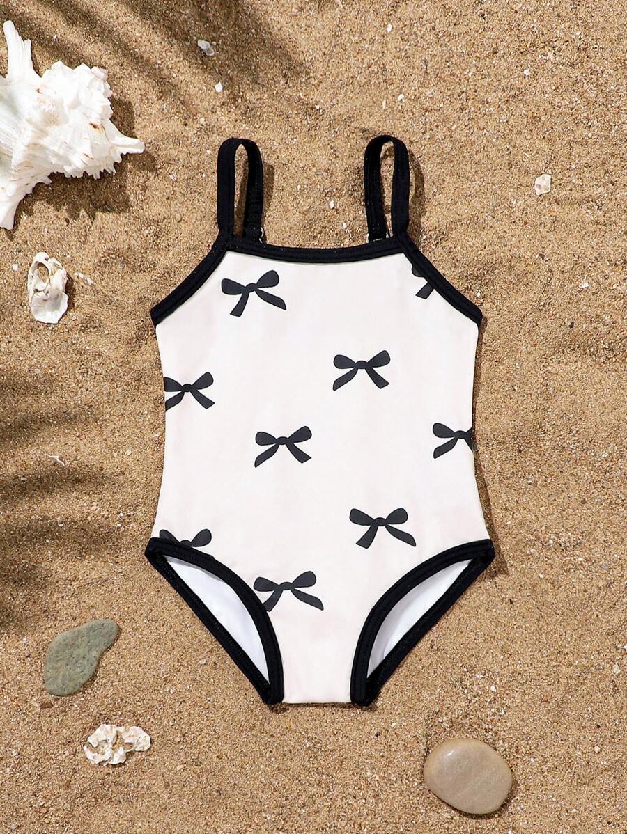1pc Girls Butterfly Pattern Adjustable Strap One-Piece Swimsuit