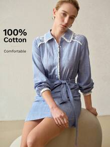 MOTF PREMIUM FLORAL EMBROIDERY DUAL POCKET DRESS - Blue - View 8