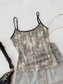 INAWLY 夏季休闲迷彩印花与撞色饰边吊带背心