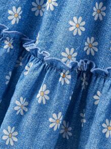 SHEIN Young Girls' Summer Vacation Style Beach Casual Square Neck Crochet Jacquard Patchwork Daisy Print Dresses, Kids Clothes Girls - Multicolor - View 10