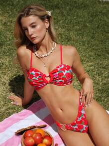 Swim Mod 2pcs Women's Bandeau Swimsuit With Heart Design Decor, Fashionable Cute Printed Beachwear For Summer Beach Vacation - Multicolor - View 7