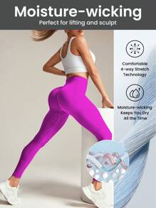 SHEIN Sports Women Solid Color High Waist Seamless Leggings For Chinese New Year - Hot Pink - View 4