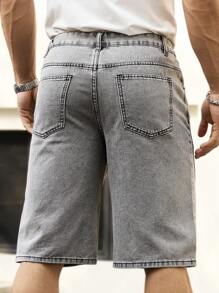 Manfinity Homme Shorts casuales de corte ancho de mezclilla de unicolor con bolsillo para hombre