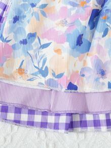 SHEIN Playful Pals 3件套女婴亲肤柔软可爱时尚背带短裤套装 - 彩色 - 查看 7