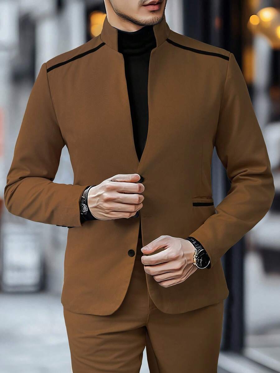 Calvornis Men's Business Commuter Jacket And Trouser Suit Men Fashion Suits - Brown - View 1