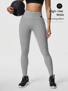 Seamluxe SHEIN Sport 1 pezzo Leggings sportivi, design con motivo a orecchie di miglio ai lati + design in vita a V, colore grigio, lunghezza alla caviglia, senza cuciture, vita alta, adatti per yoga e fitness