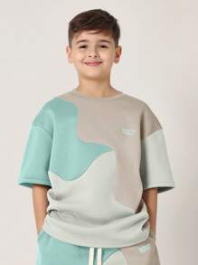 SUMWON Sommer Athletisch Farbblock Sweatshirt und Shorts Set Zweiteiler Outfit Lässig Sportbekleidung Matching Set für Jungen Tweens Jugendliche Schule Streetwear