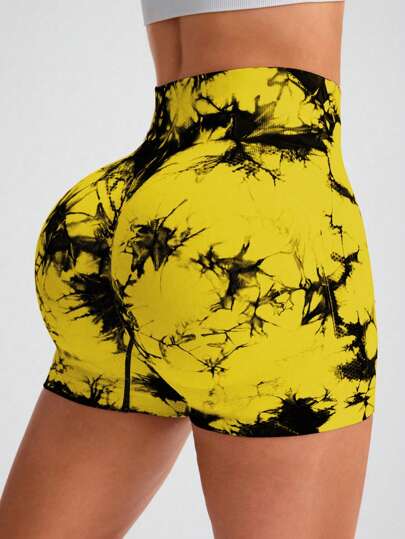 Core Rhythm 女士扎染高腰休闲运动短裤健身骑行短裤氨纶短裤