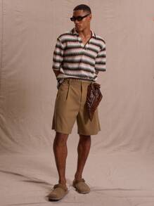 Musero V Neck Striped Textured Short Sleeve Polo Top Spring Summer Vacation Easter Streetstyle Y2k - Multicolor - View 5