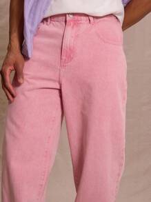 Musero Straight Leg Washed Denim Jeans Spring Summer Vacation Easter Streetstyle - Pink - View 5