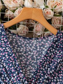 EMERY ROSE Women's Casual Short Sleeve Printed Dress, Random Design Maxi Women Outfit - Navy Blue - View 3