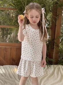 DAZY Short Sleeve Round Neck T-Shirt And Shorts Loungewear Set For Young Girl,Girls Summer Outfits - Beige - View 5