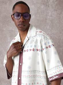 SUMWON Camisa de manga corta con botones informal, estampado floral general, diseño clásico de estilo paisley, ropa de resort de estilo hawaiano, ropa de vacaciones, parte superior de primavera, ajuste regular - Multicolor - Ver 3