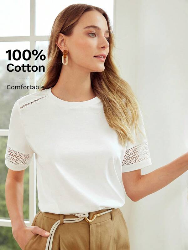 MOTF PREMIUM GUIPURE LACE DETAIL T-SHIRT,SUMMER OUTFITS