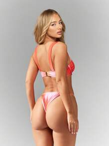 MISSGUIDED Costume da bagno a due pezzi con effetto sfumato, reggiseno con ferretto push-up, parte inferiore a vita alta, adatto per spiaggia, vacanza, resort, piscina, luna di miele, stile brasiliano, con spalline regolabili