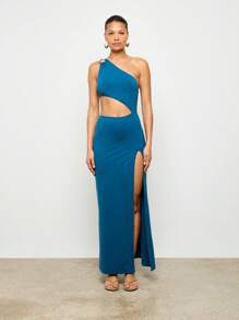 AiiRZ Vestito lungo monospalla con cut-out e spacco laterale