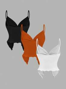 SHEIN MOD 3 Set Multicolor Women's Twist Front Crisscross Sleeveless Top,Cute Tops, - Multicolor - View 2