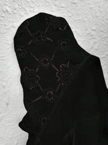 SHEIN CURVE+ 大码女款不同材质拼接上衣，白色T恤 - 黑色 - 查看 9