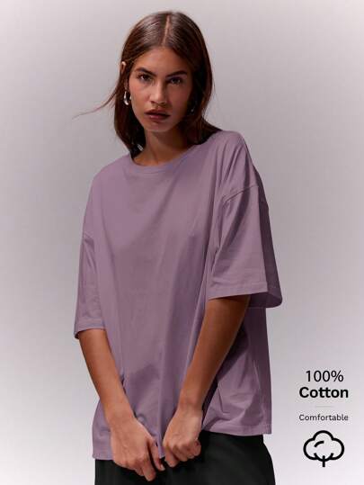 MUSERA Soft Oversized Crew Neck T-Shirt Casual Capsule Wardrobe Everyday Oversized Tee Airport Fall Back To School Autumn Winter Christmas,Elegant