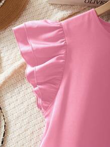 Solid Color Ruffle Lantern Sleeve Blouse For Teen Girls